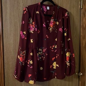 Burgundy Floral Old Navy Blouse - Large